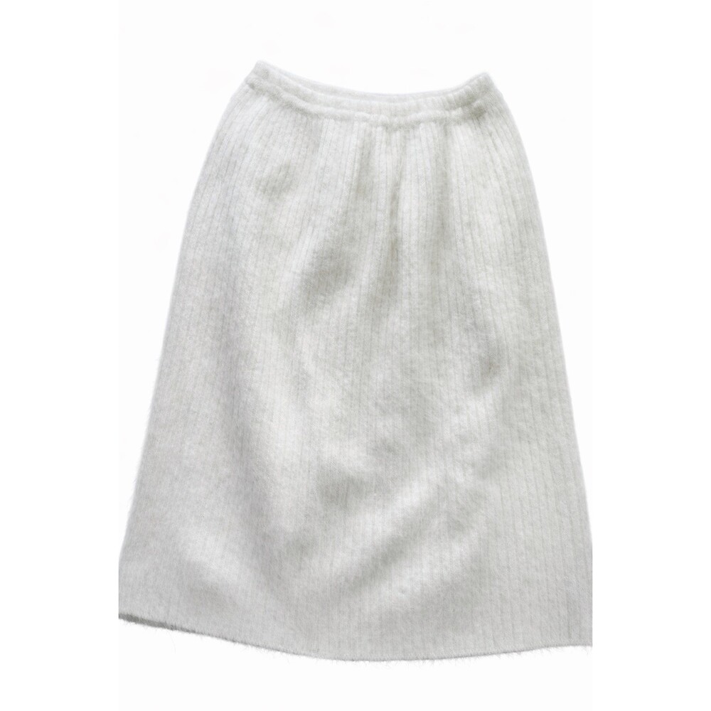 Ivory Fuzzy Knit Skirt Soft Ribbed A-Line Lined Elastic Waist‎ Winter Cozy Small